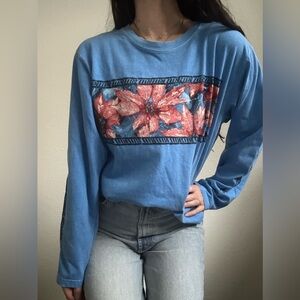 Blue Kids Long Sleeve Shirt with Floral Design